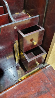 Edwardian marquetry inlaid fall-front stationery casket, the front with leather lined fold-out - Image 54 of 54