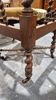 Late 19th/early 20th century oak corner chair with carved spiral supports and X-frame stretcher, - Image 20 of 44