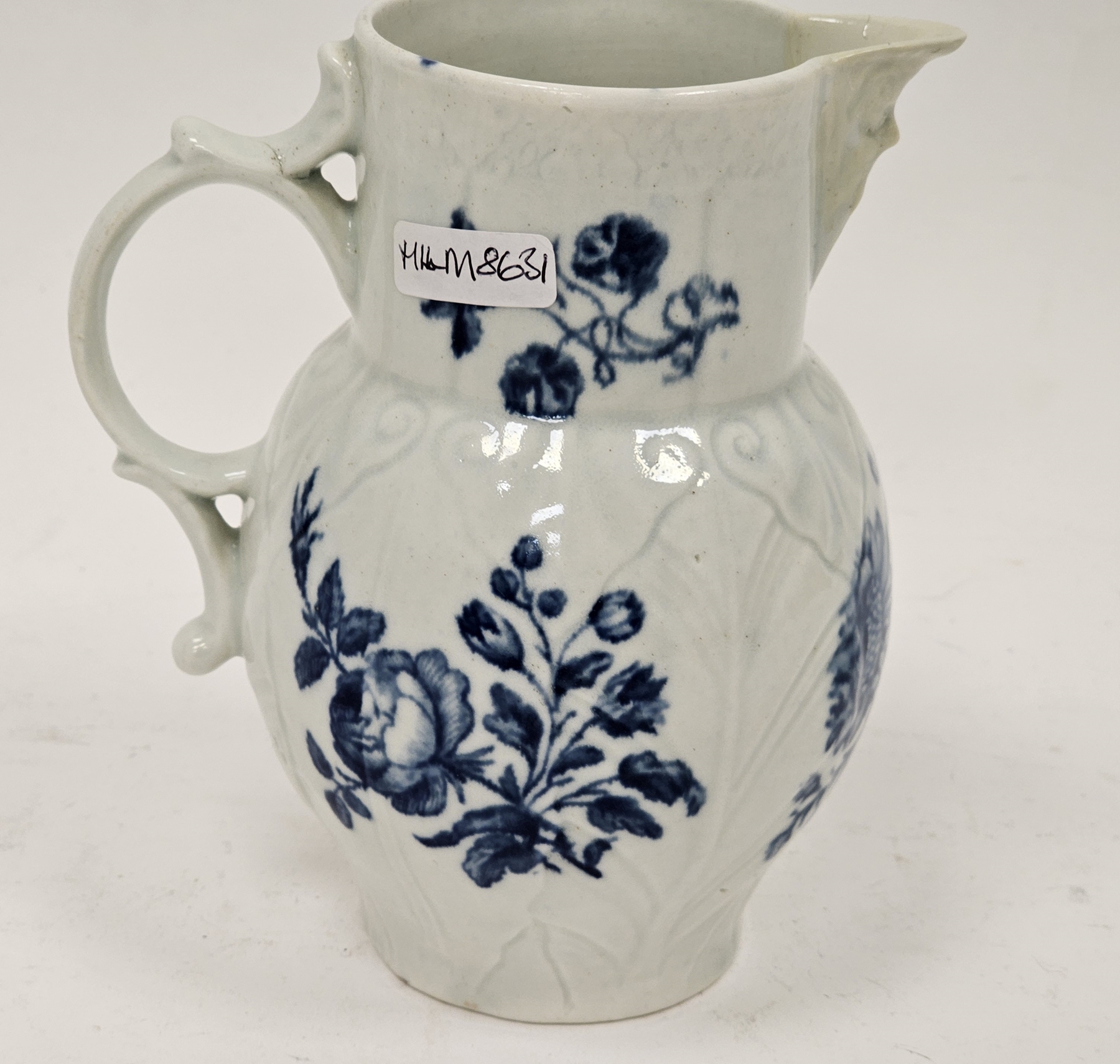 Worcester porcelain small cabbage leaf moulded mask jug, circa 1780, blue crescent mark, with mask - Image 13 of 30