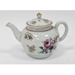 Worcester famille rose pattern teapot and cover, circa 1770, painted with loose bouquets of