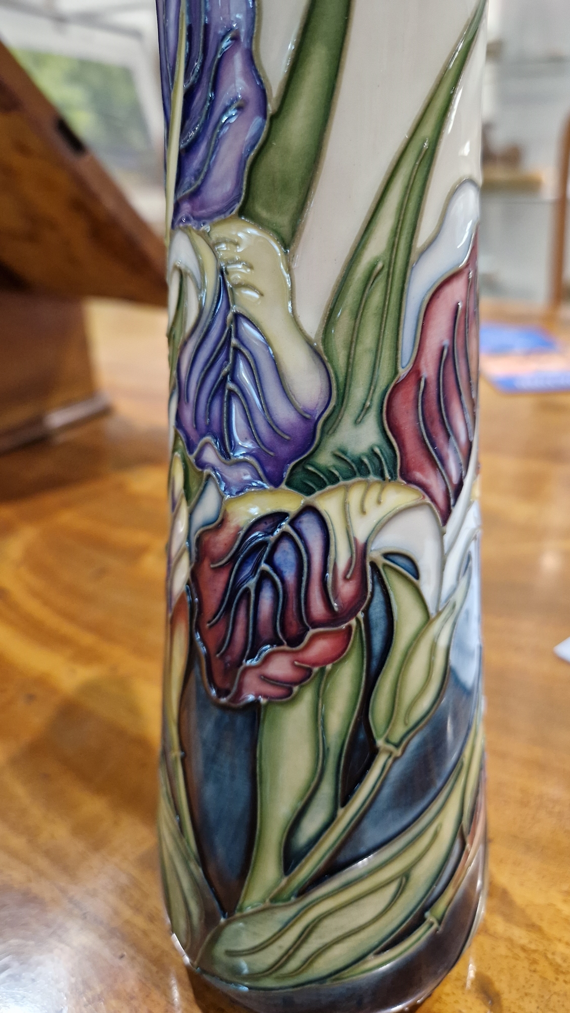 Contemporary Moorcroft tapering cylindrical jug decorated with iris pattern by Rachel Bishop, signed - Image 25 of 32