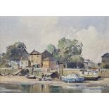 Trevor Chamberlain ROI RSMA (b.1933) Oil on canvas "The Waterfront at Hammersmith", signed and dated