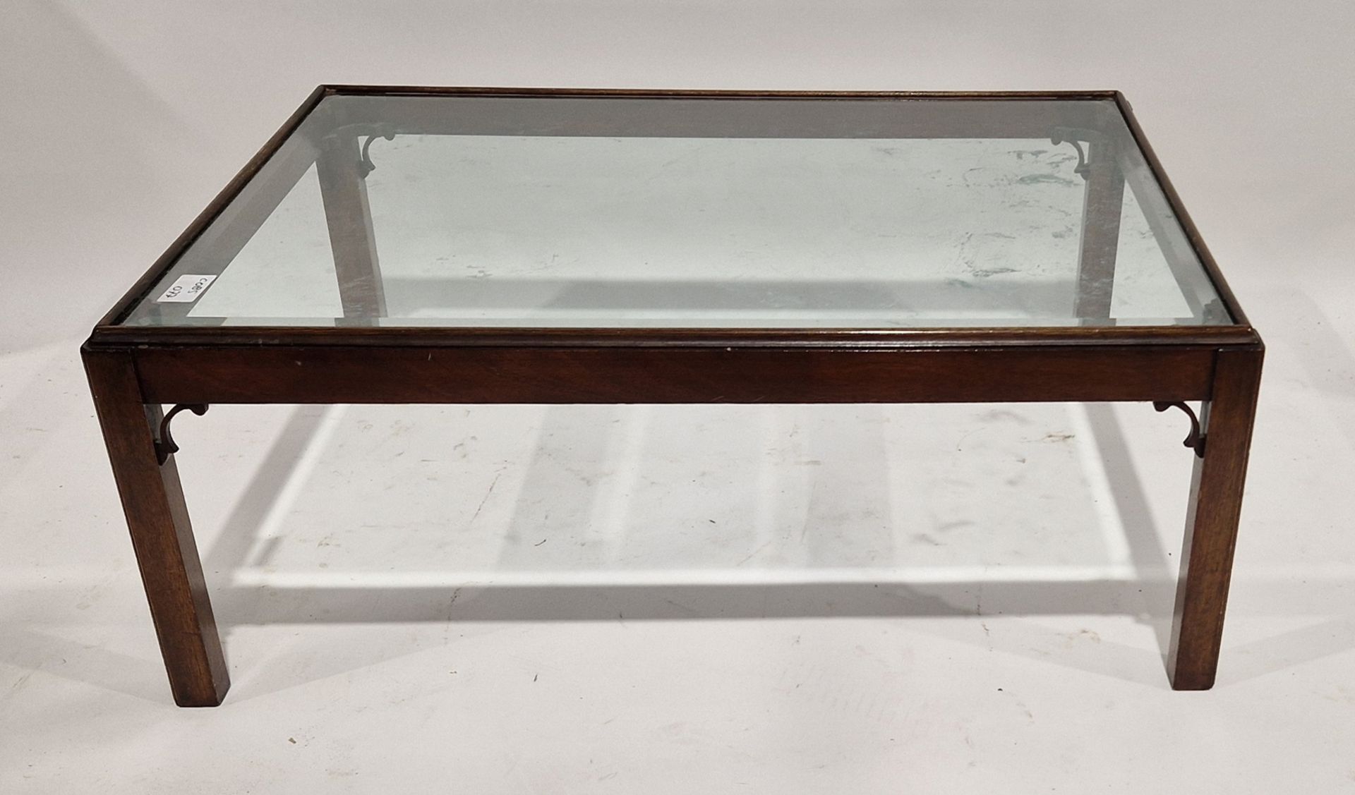 20th century mahogany coffee table with bevel edged glass top, 43cm high x 110cm wide x 80cm deep - Image 2 of 2