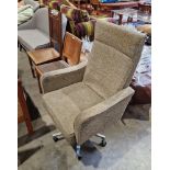 20th century fabric upholstered swivel office chair, possibly by Parker Knoll, on polished metal