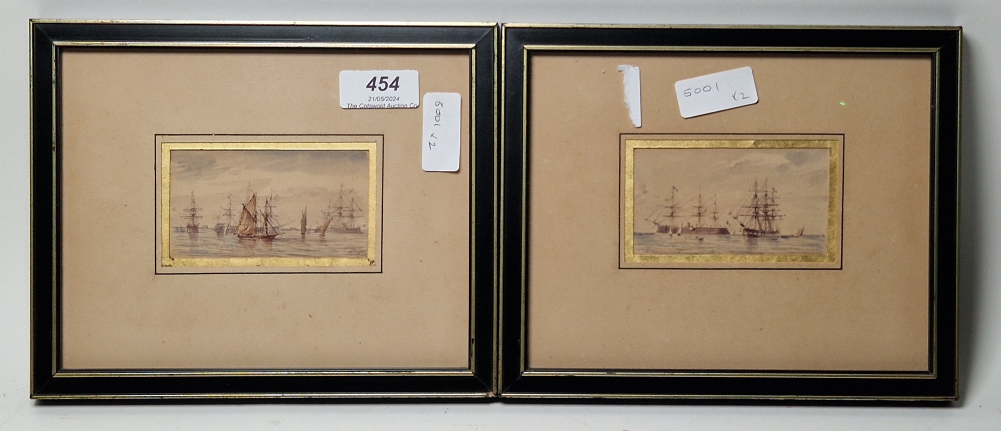 Late 19th century French School Pair of watercolours on paper Each maritime scene depicting boats in - Bild 5 aus 5