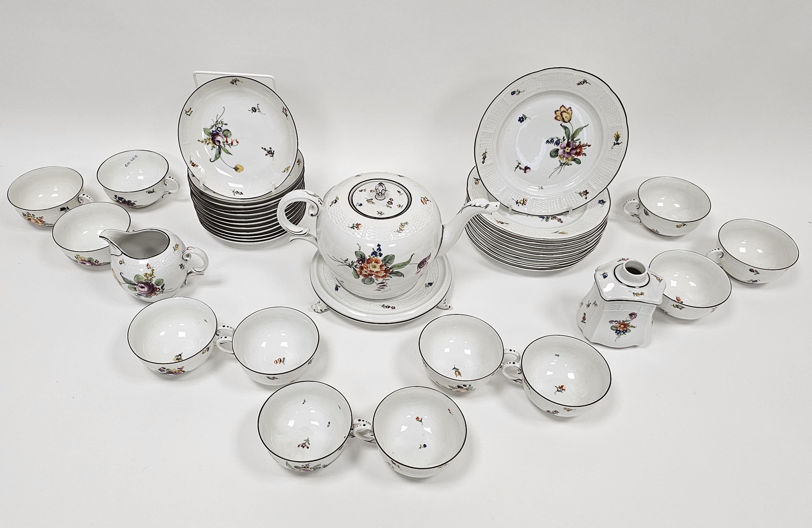 Nymphenburg porcelain part breakfast service, late 19th century, printed crown, shield and - Image 2 of 3