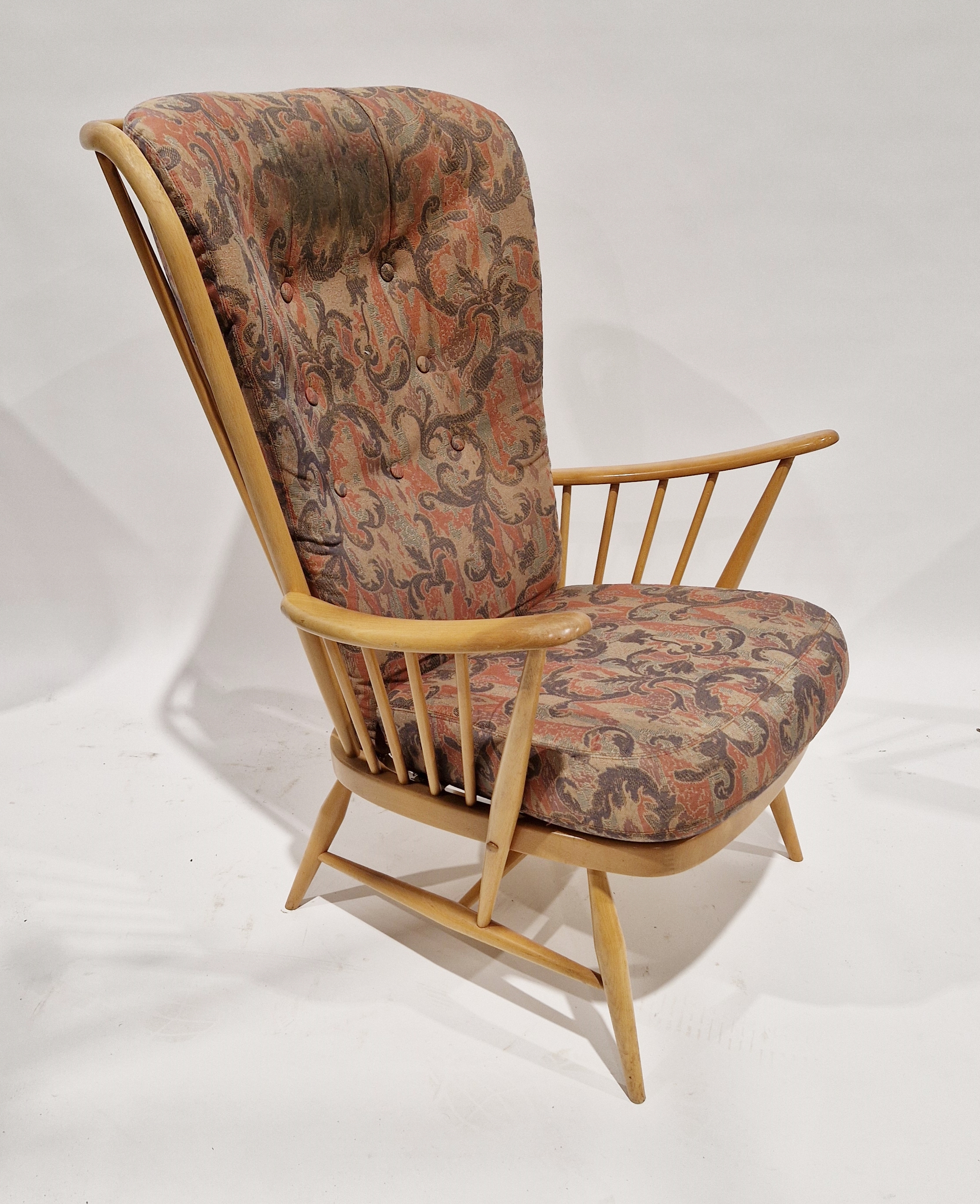 Ercol blonde "Windsor" beech framed high-back easy chair, possibly model 478, with upholstered loose - Image 2 of 2