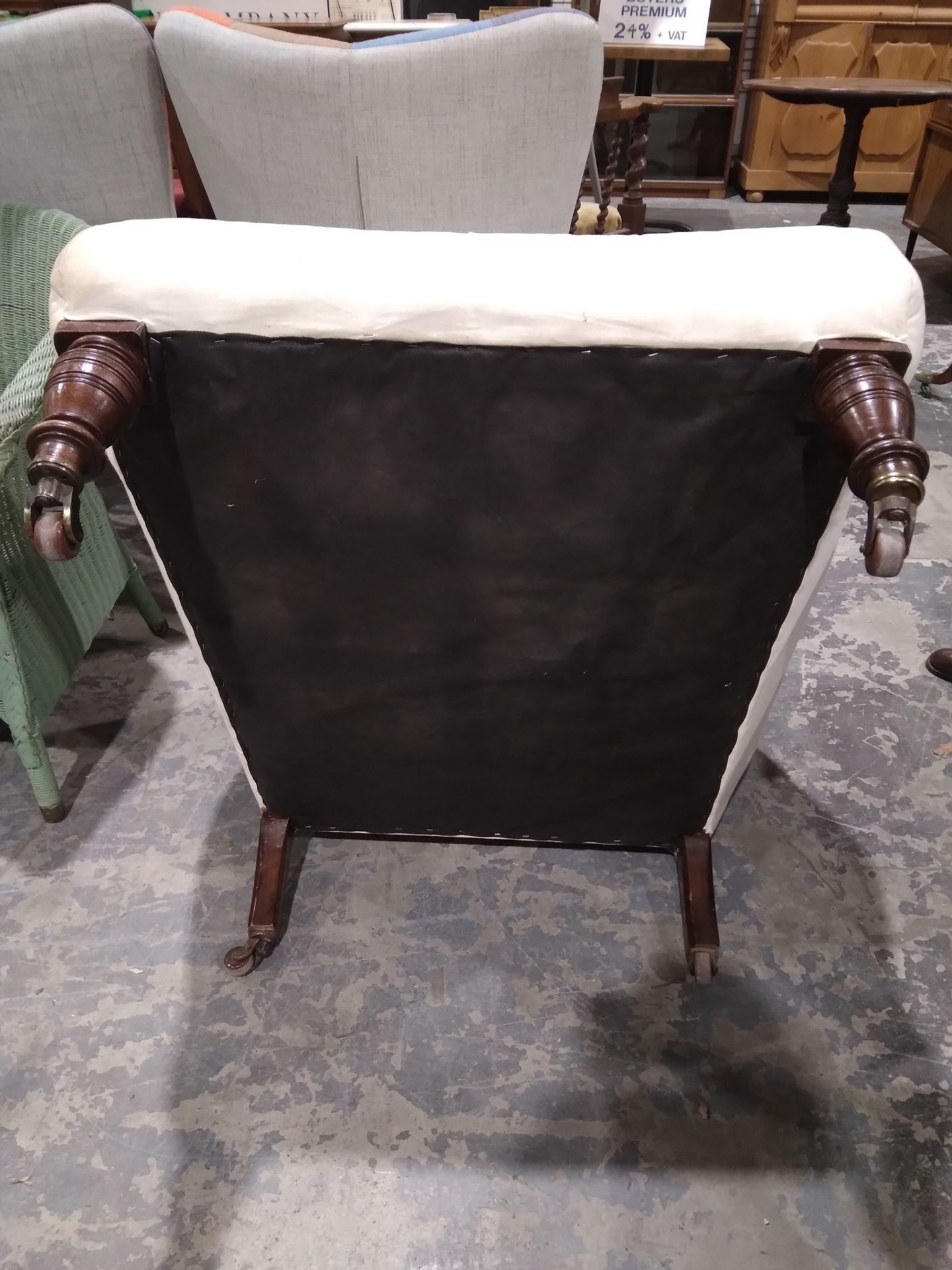 Late 19th century armchair with white upholstery, on turned front legs and castors, 90cm high - Image 2 of 14