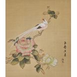Chinese school Qing dynasty Gouache on silk Set of four Qing dynasty paintings of birds amongst