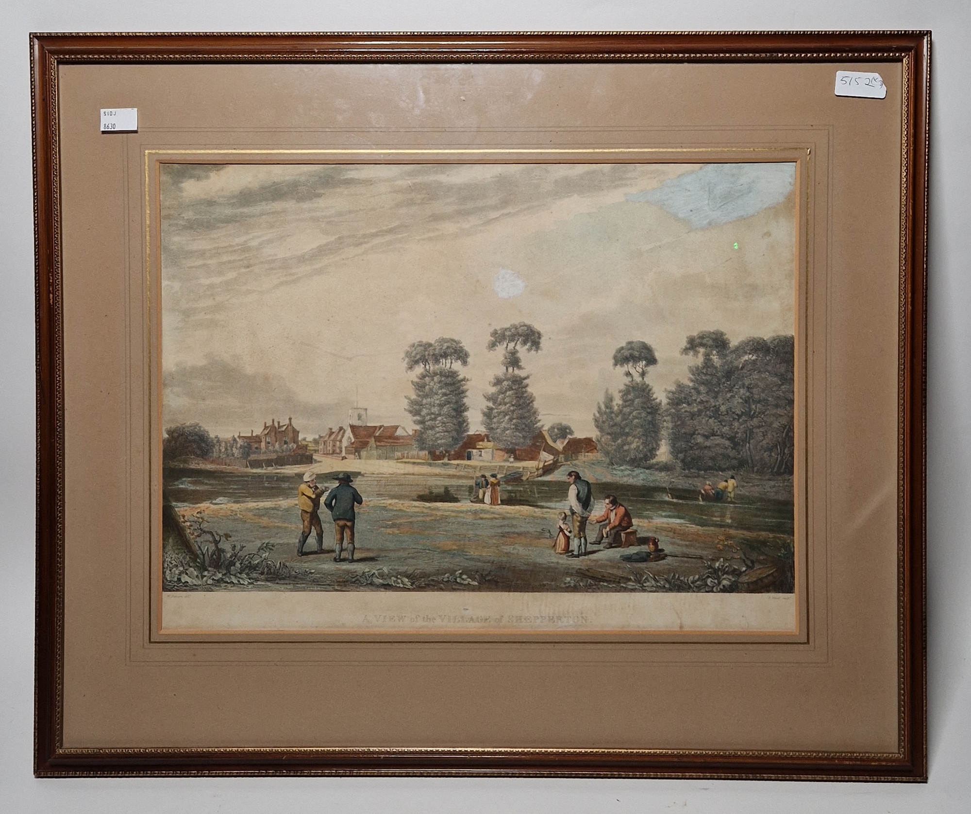 J Boydell Handcoloured engraving  "View of Shepperton", depicting horses and figures by the river, - Image 3 of 4