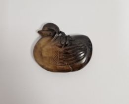 Chinese carved jade duck pendant, 5.5cm x 4.5cm Condition Report Some surface wear. Possible chips/