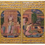 Two 20th century Indian miniatures Gouache on paper Painted in the Mughal style, one with an
