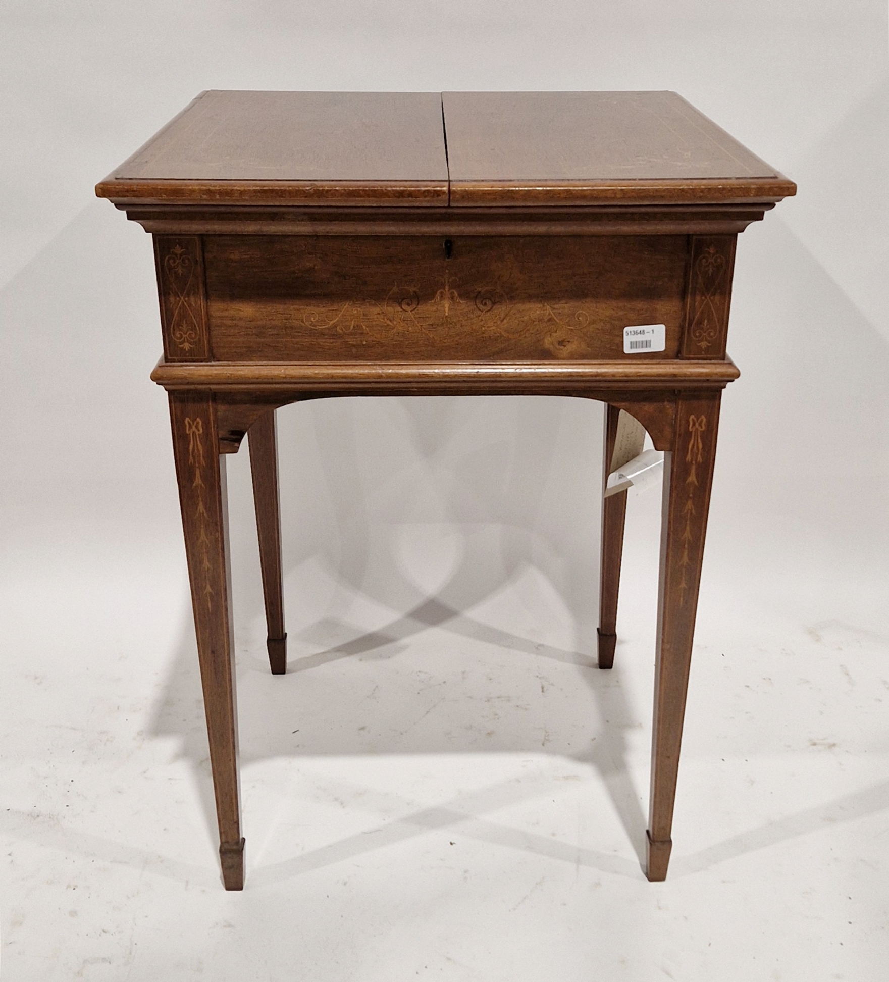 Late 19th/early 20th century inlaid rosewood writing desk, the hinged top revealing a rising