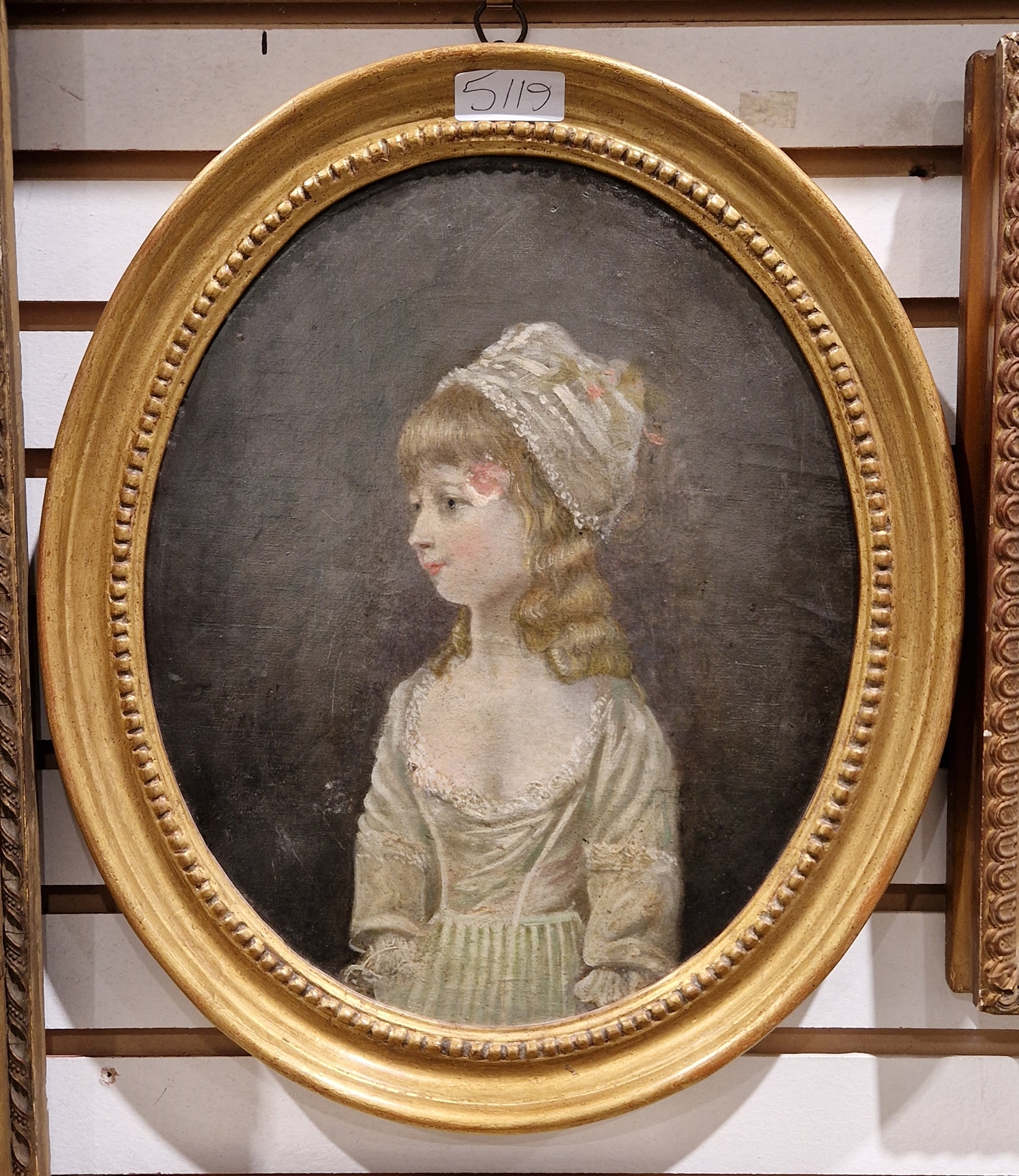 19th century school Oil on canvas Half-length portrait of a young girl, unsigned, oval framed, - Image 2 of 2