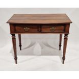 Late Victorian mahogany side table with two frieze drawers, having brass shaped loop handles and all