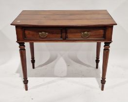 Late Victorian mahogany side table with two frieze drawers, having brass shaped loop handles and all