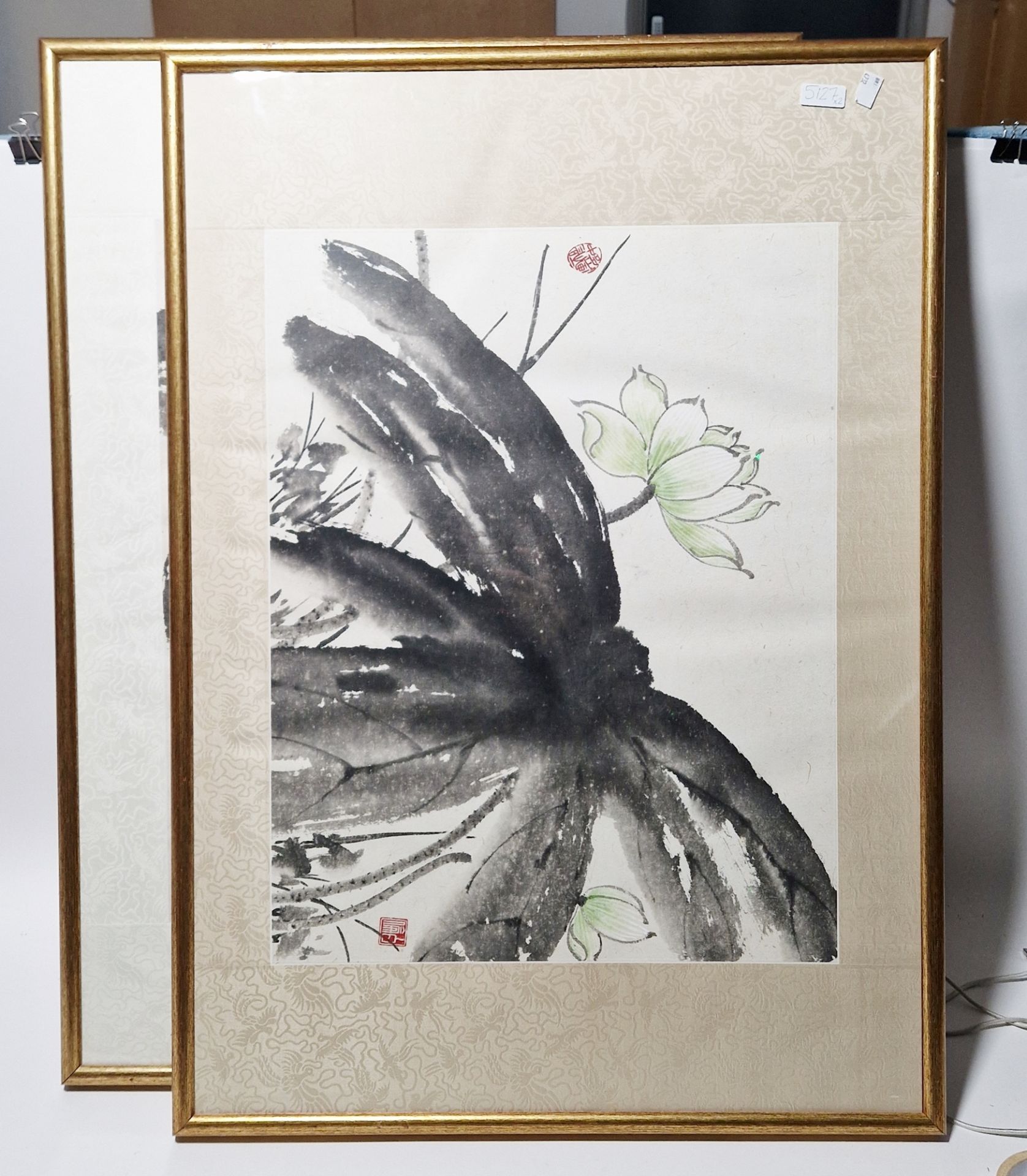 Chinese school Watercolour Pair of floral watercolours, artist's seal mark, framed and glazed, image - Image 5 of 5