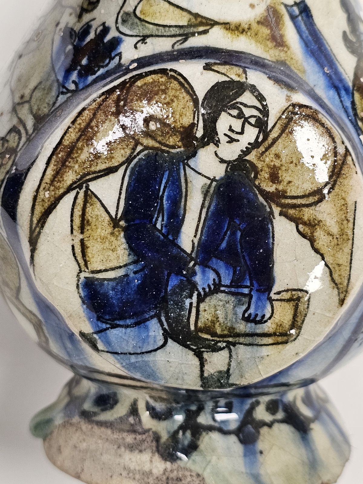 19th century Persian bottle-shaped vase with flared bulbous neck, painted with equestrian figures, - Image 5 of 5