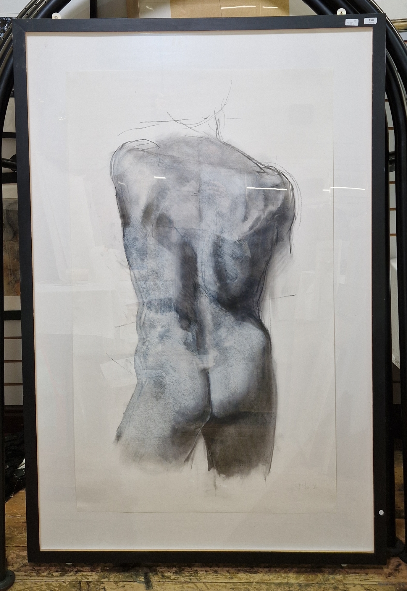 Robert Bryce Muir (b.1962) Charcoal and wash drawing 'Surfer' Nude male, rear view, signed in pencil - Image 5 of 6