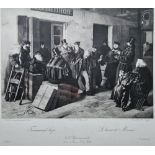 Six late 19th/early 20th century framed Russian prints, including 'Le Bazar de Moscow',  '