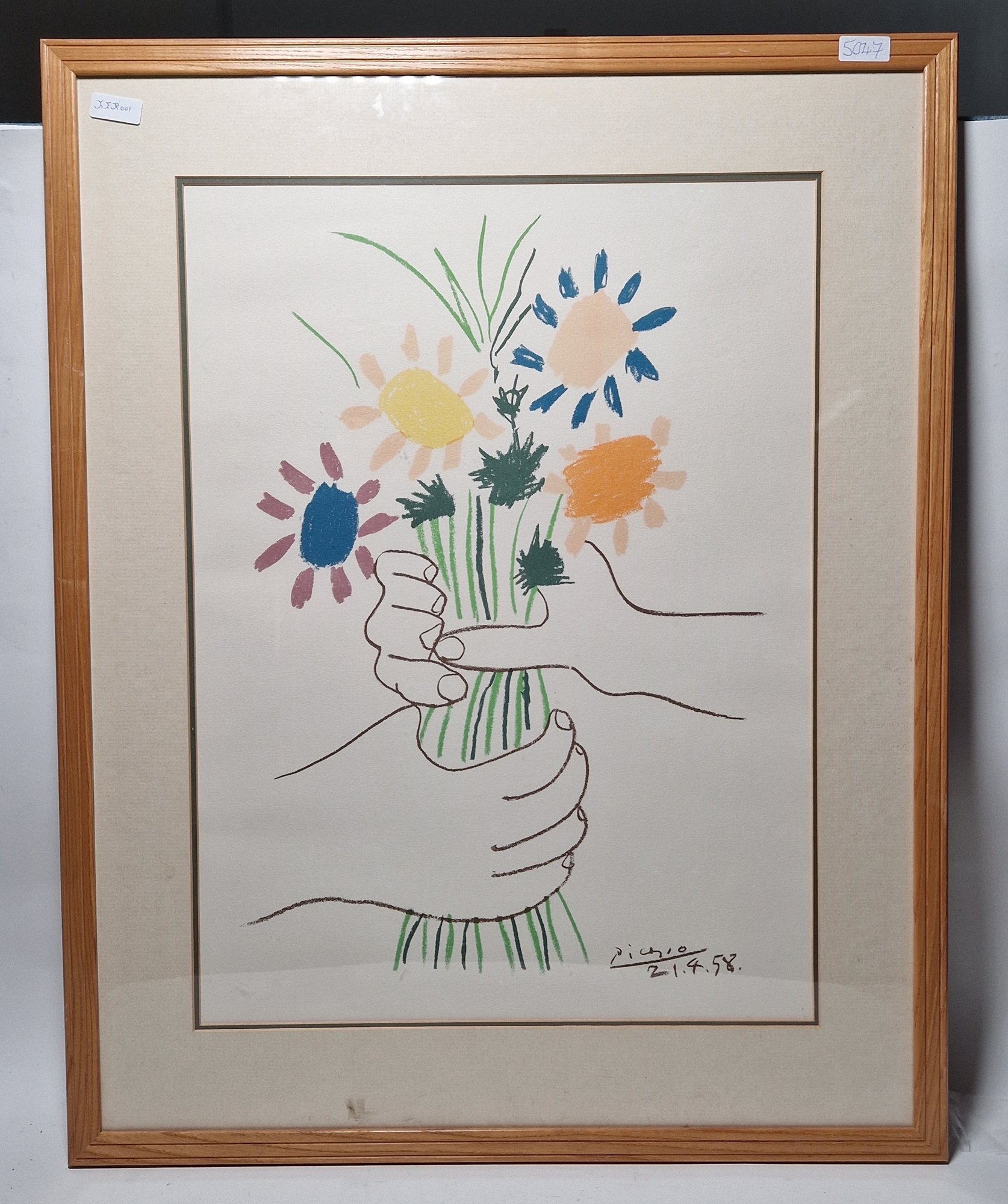 After Pablo Picasso (1881-1973) Lithograph in colours "Bouquet of Peace", signed and dated within - Image 2 of 2