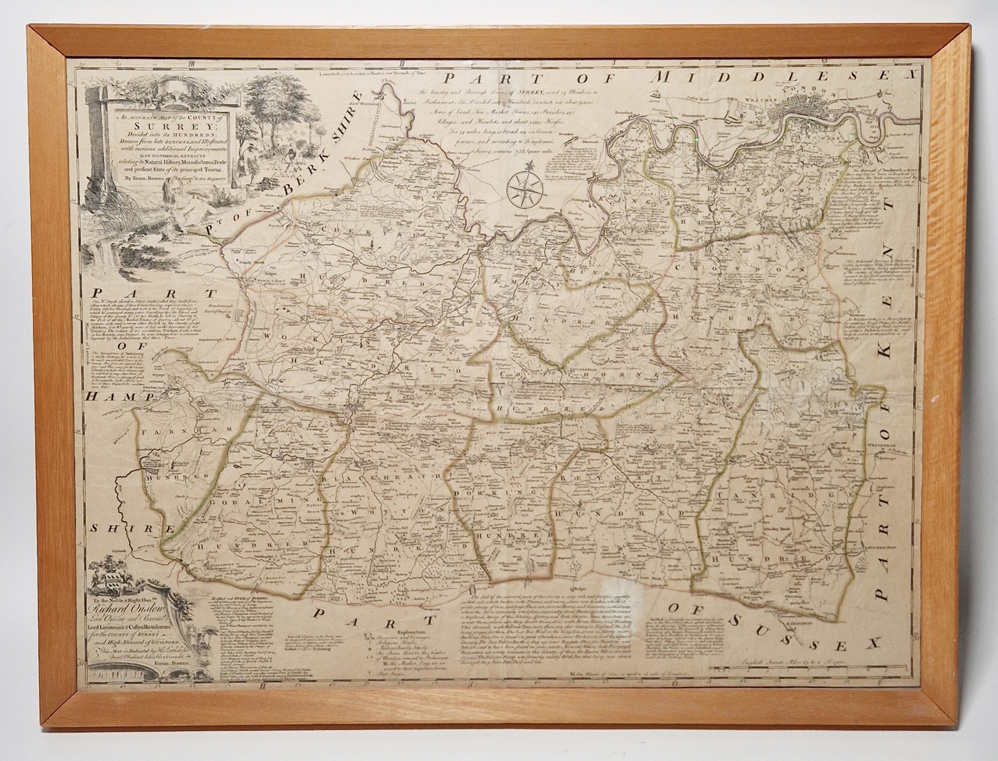 Old engraved map, Middlesex, North of the River Thames, to include Sunbury, Hounslow, Teddington, - Image 2 of 2