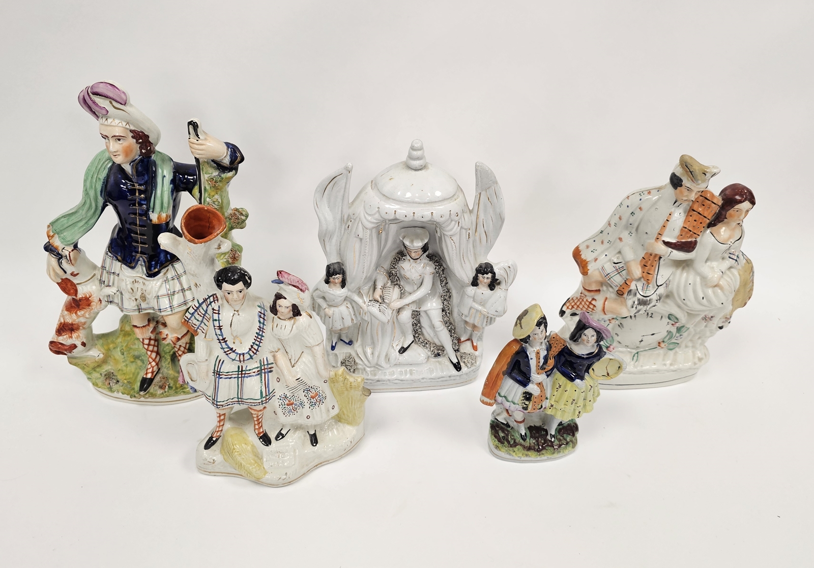 Group of Victorian Staffordshire pottery flatback figures including a group of King John signing the - Image 2 of 2
