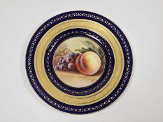Late 19th century Mintons bone china fruit decorated cabinet plate, printed puce marks, impressed