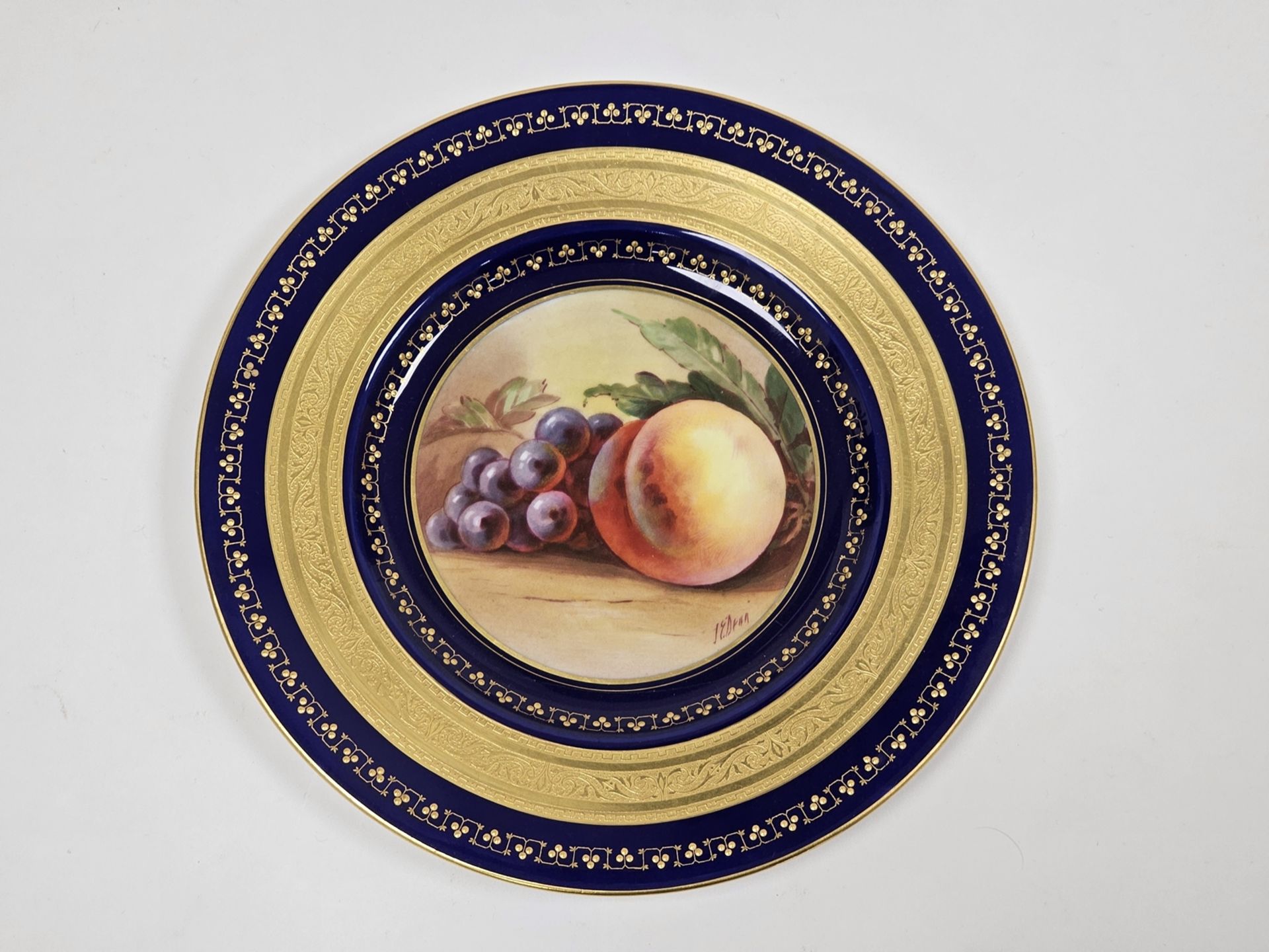 Late 19th century Mintons bone china fruit decorated cabinet plate, printed puce marks, impressed