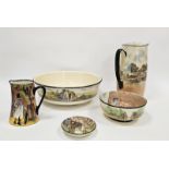 Group of Royal Doulton Gaffers pattern wares and a large Royal Doulton ewer and basin printed and