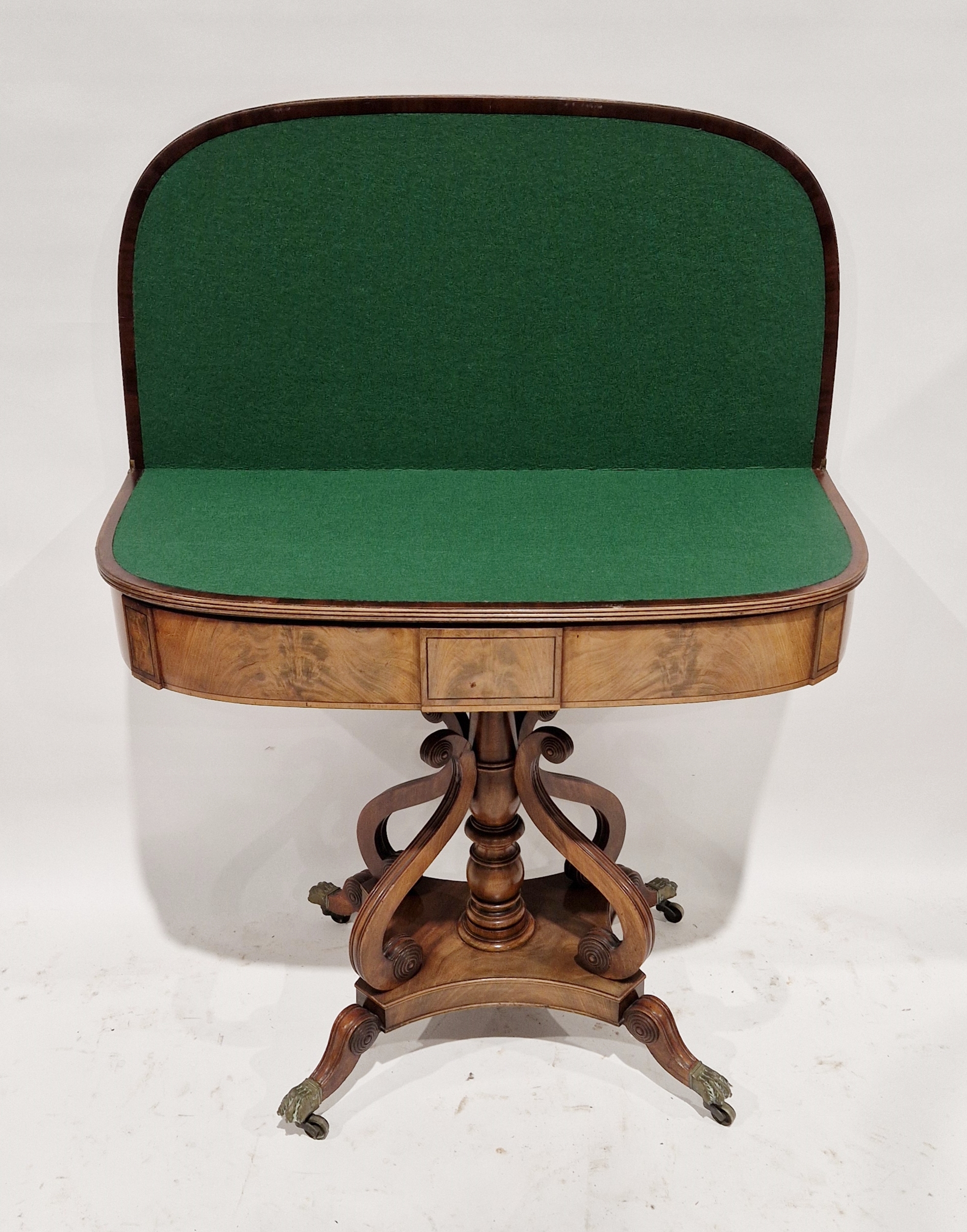 Late Regency mahogany and rosewood cross-banded folding card table, rectangular, baize lined with - Image 2 of 2