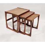 Nest of three G-Plan teak Quadrille tables with G-Plan labels to underside, in sizes, largest 49cm