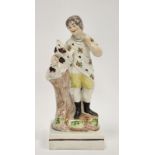 Theophilus Smith Staffordshire pearlware figure of a man and hound, late 18th century, impressed T.