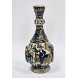 19th century Persian bottle-shaped vase with flared bulbous neck, painted with equestrian figures,