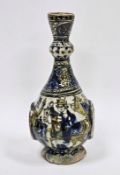 19th century Persian bottle-shaped vase with flared bulbous neck, painted with equestrian figures,