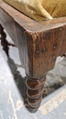Late 19th/early 20th century oak corner chair with carved spiral supports and X-frame stretcher, - Image 33 of 44