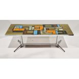 Mid century tile-topped and metal framed coffee table, probably by Denisco, Belgium, 41cm x 121cm
