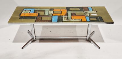 Mid century tile-topped and metal framed coffee table, probably by Denisco, Belgium, 41cm x 121cm