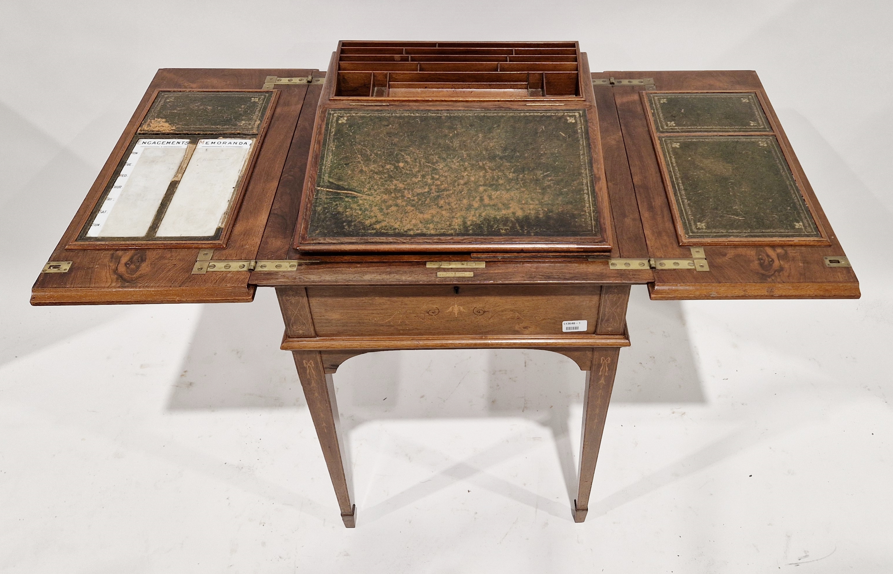 Late 19th/early 20th century inlaid rosewood writing desk, the hinged top revealing a rising - Image 2 of 2