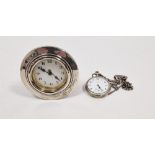 Early 20th century silver-mounted desk clock of circular form, the dial with Arabic numerals