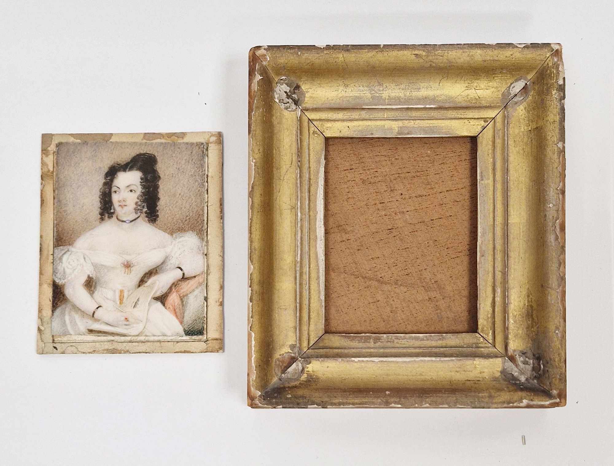 Early 19th century watercolour portrait miniature on ivory of a lady, dated verso 1828, gilt - Image 2 of 2