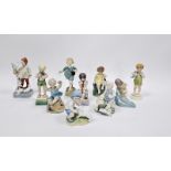 Group of Royal Worcester figures of months of year and days of the week by F G Doughty, printed