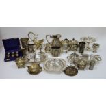 Collection of Edwardian and later silver plate including an engraved part tea service, pierced