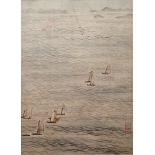 Three 20th century Chinese silk landscape paintings, one with sailing ships, another with ships in