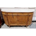 19th century French marble-topped walnut bowfronted sideboard having two short drawers over a two-