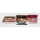 Collection of vintage fountain and ballpoint pens including a Swan fountain pen with 14ct gold