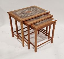 Mid century Mobelfabrikken Toften, Denmark, tile topped teak nesting tables, height 48cm, length