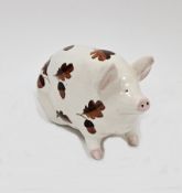 Small Wemyss ware model of a pig decorated in the acorn pattern, circa 1930-50, printed green Made