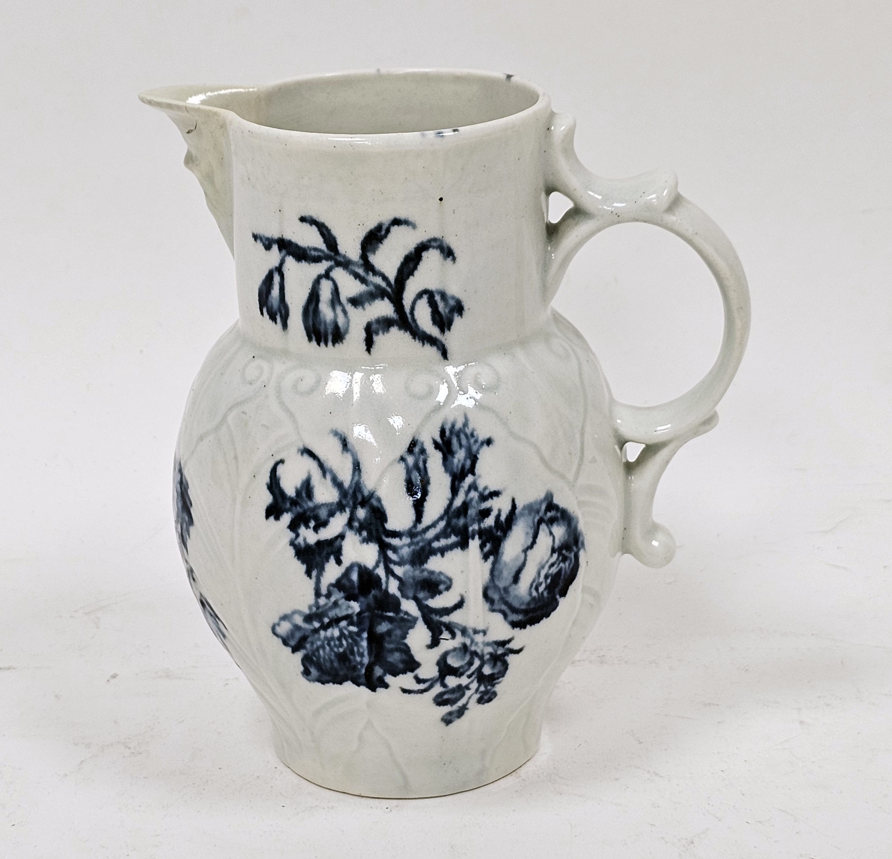 Worcester porcelain small cabbage leaf moulded mask jug, circa 1780, blue crescent mark, with mask - Image 11 of 30