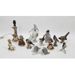 Collection of Goebel figures and animals, a figural table lamp base, 18.5cm high excluding fittings,